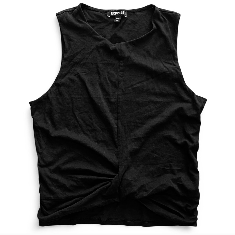 EXPRESS Women’s Stylish Black Cotton Sleeveless Top with Front Knot